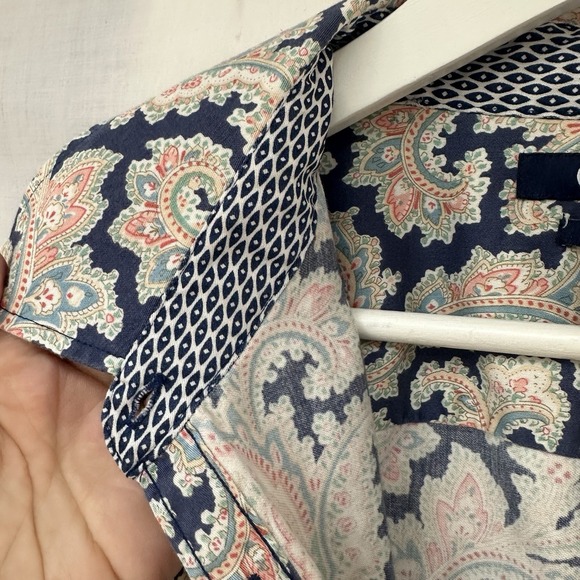 Chaps No Iron Button Front Shirt SZ 1X Blue Pink Paisley Cotton Long Sleeve Top - Picture 8 of 13